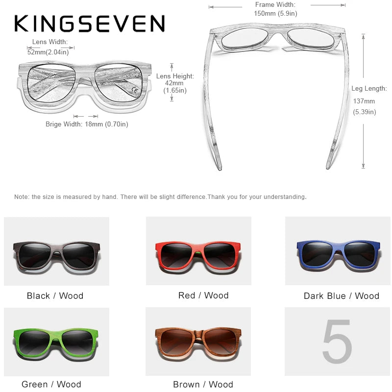 Kingseven brand handmade natural wooden gradient lens polarized sunglasses for men women uv400 big full wood frame male