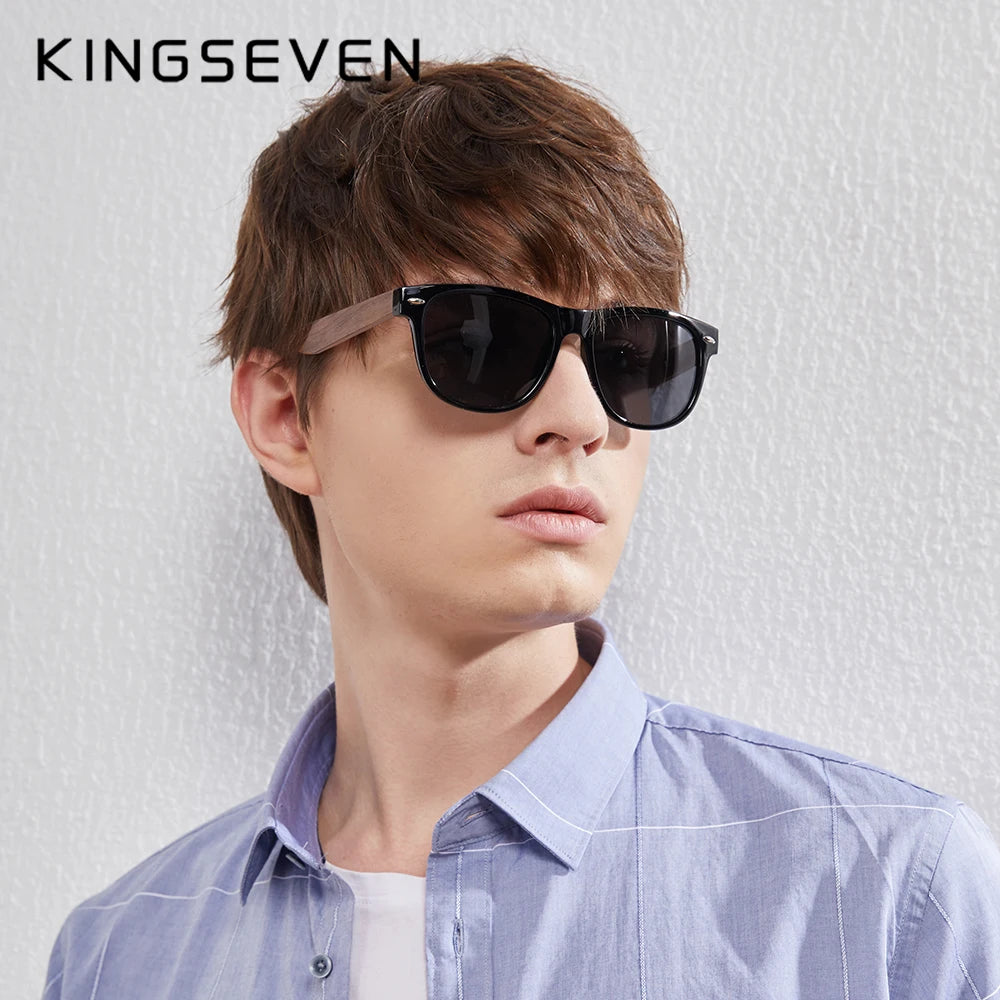Kingseven new black walnut sunglasses wood polarized men’s glasses handmade uv400 protection eyewear retro wooden box