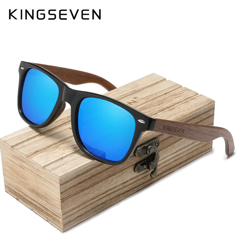 Kingseven new black walnut sunglasses wood polarized men’s glasses handmade uv400 protection eyewear retro wooden box
