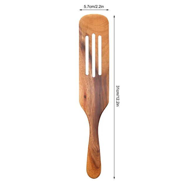 1-5pcs slotted spurtle spatula sets for stirring natural teak kitchen utensil set heat resistant non stick wood