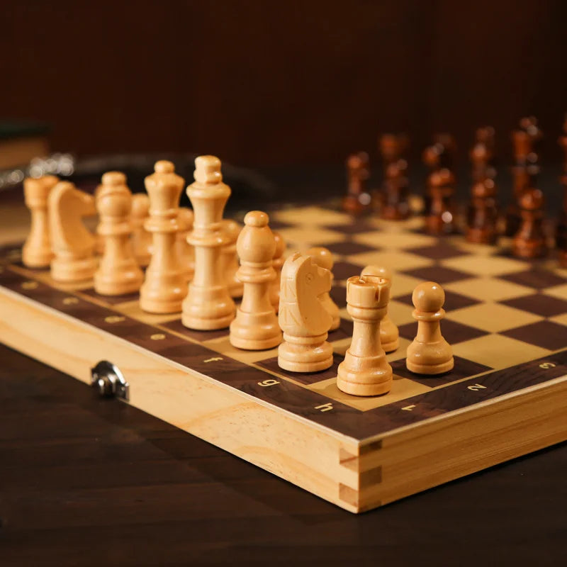 Chess set large magnetic wooden folding felted game board 39cm*39cm interior storage adult kids gift family