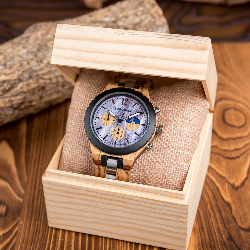 Bobo bird wood watch men luxury stylish watches timepieces chronograph military quartz relogio masculino dropshipping