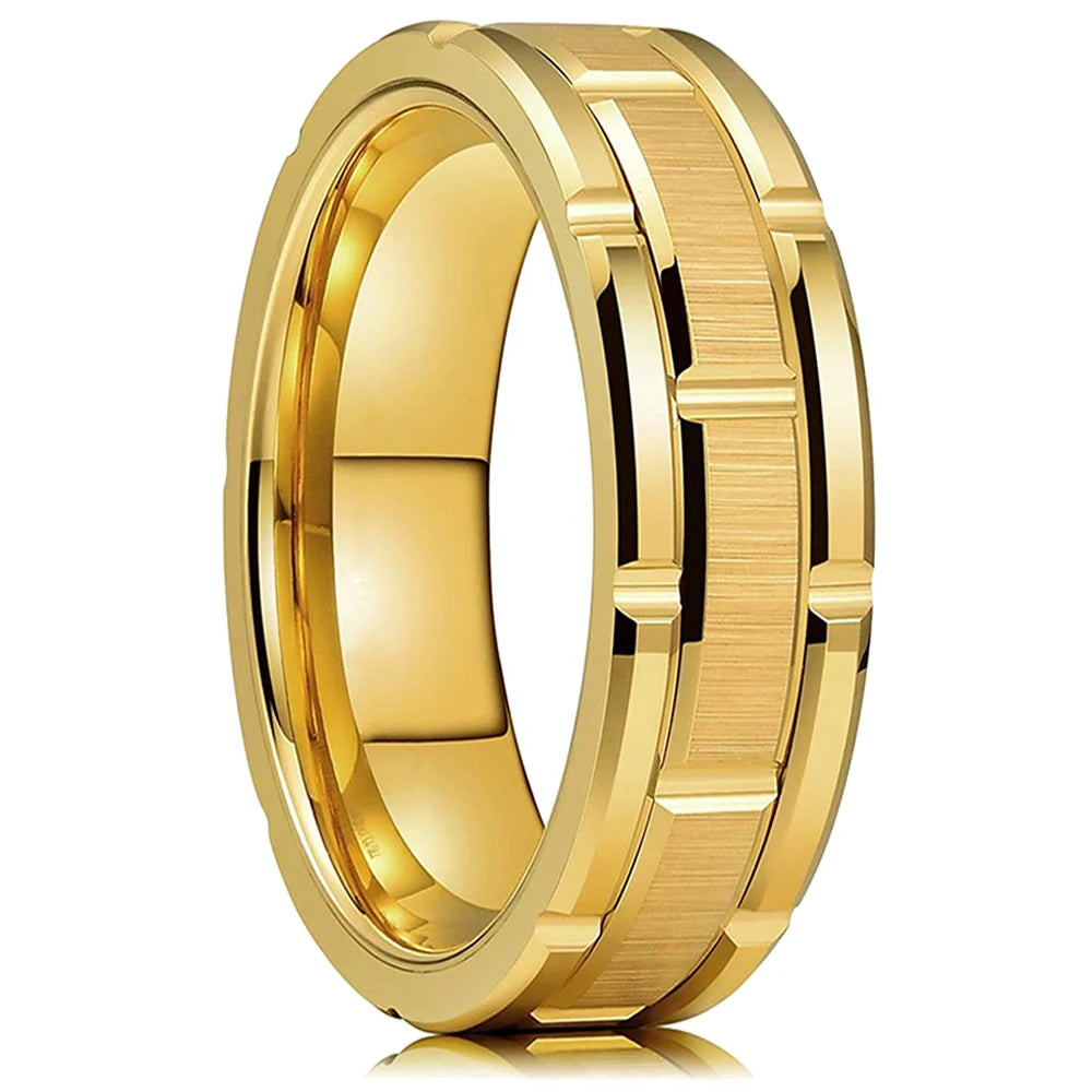 Fashion 8mm men stainless steel ring rose gold color brushed wood inlay rings for women wedding band jewelry birthday