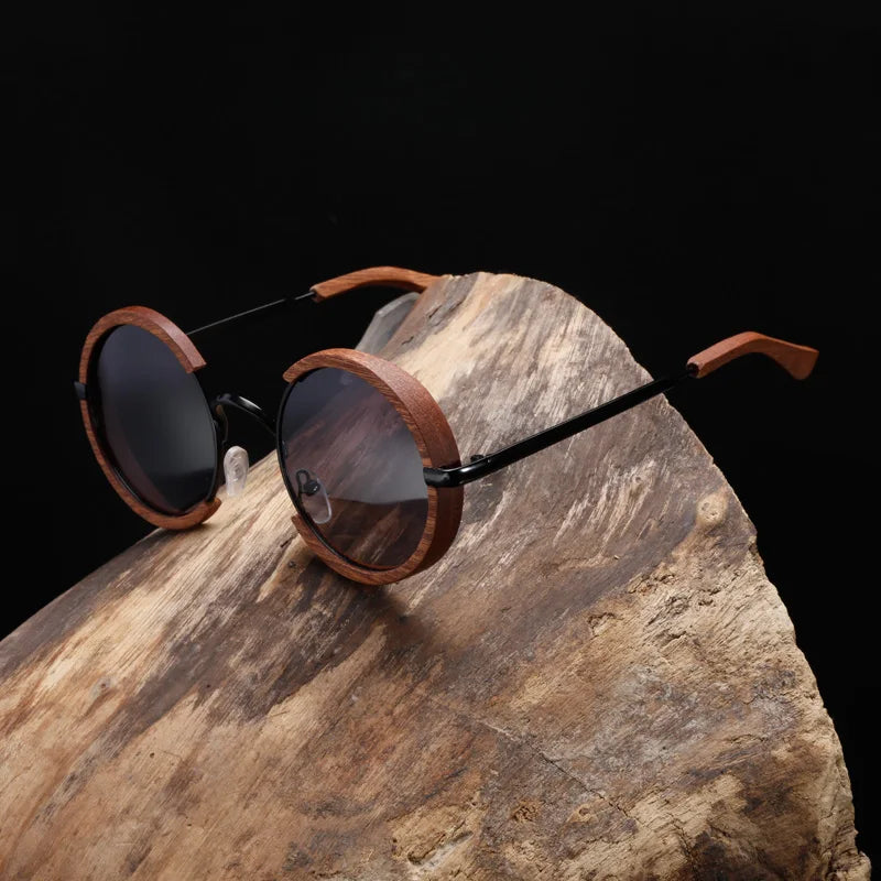 All seasons men handmade wooden polarized sunglasses gradient gray lenses uv400 retro style round women sun glasses