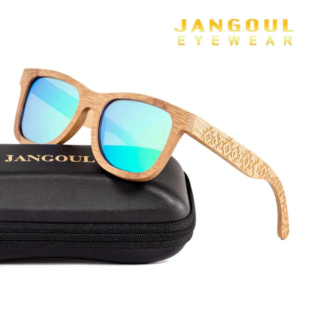 Jangoul carbonized bamboo sunglasses classic wooden sun glasses natural men women retro handmade eyewear ta06 - green