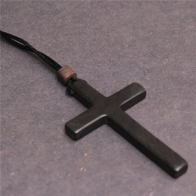 High-grade solid wood cross pendant necklace women men jewelry precious mahogany sandalwood female male gift - 70mm 1