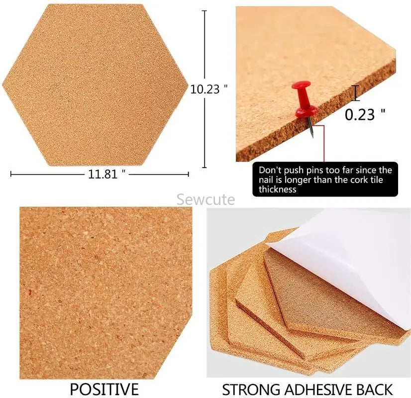 4pcs multifunction cork board self-adhesive office home wood photo background hexagon stickers wall message drawing