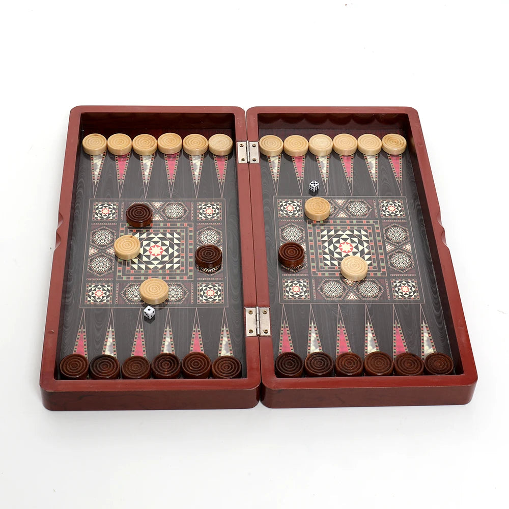 Luxury knight checkers chess backgammon foldable intellectual entertainment game 40x40cm portable 3-in-1 board multiple