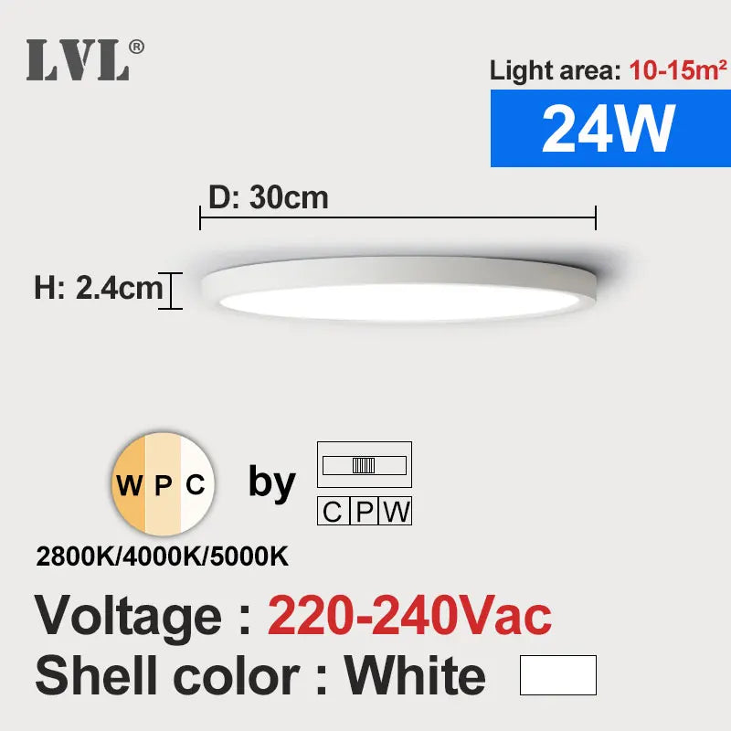 Modern led ceiling light wood grain golden one with 3 colors home lighing kitchen bedroom bathroom surface lamp - white