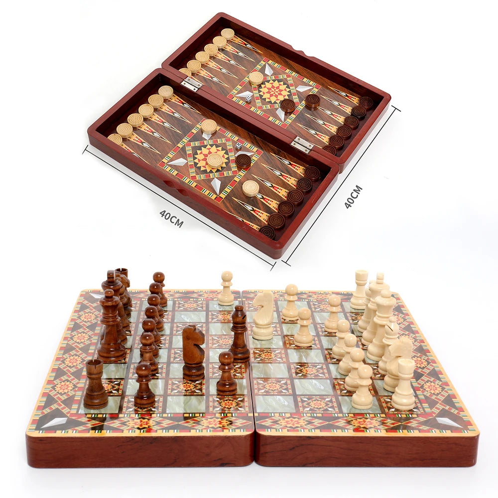 Chess backgammon foldable 40x40cm intellectual entertainment game portable 3-in-1 board multiple modes luxury knight