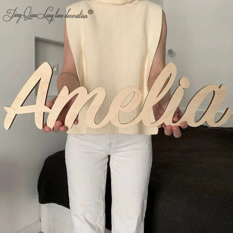 Wooden name sign custom personalized nursery decor wall for - blue / 40 cm wide - decorative