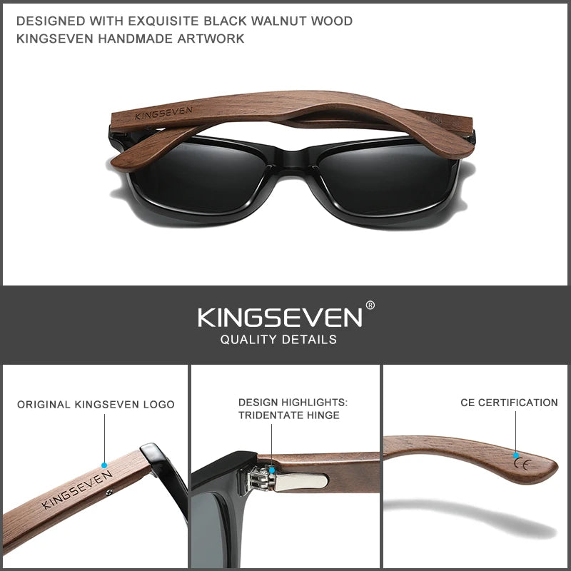 Kingseven walnut wooden polarized sunglasses men/women uv protection glasses natural wood handmade eyewear fashion