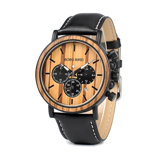 Bobobird luxury men watch top quartz chronograph personalized wristwatch timepiece metal wooden strap gift box relogio