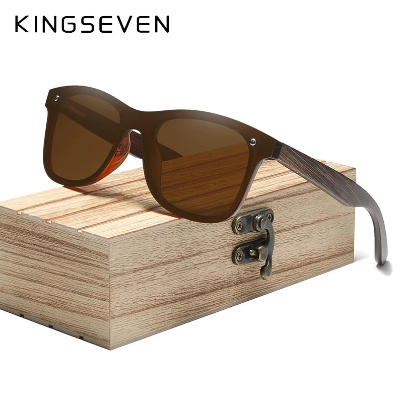 Kingseven fashion natural wooden polarized handmade sunglasses for men/women hd uv400 mirror lens rimless eyewear