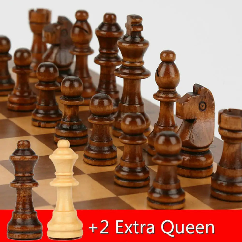 Magnetic wooden folding chess game set with felted board interior for storage adult kids beginner large 39cm*39cm