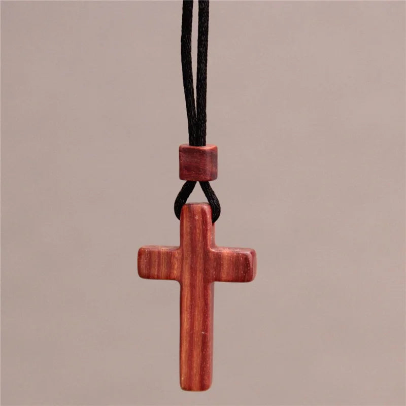 High-grade solid wood cross pendant necklace women men jewelry precious mahogany sandalwood female male gift - 36mm