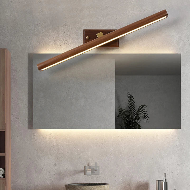 Nordic wood led wall lamp mirror light rotatable sconces indoor bathroom bedroom vanity mirror home decoration