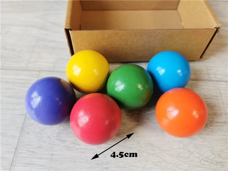 Kids wood rainbow arch stacker pastel building blocks semi-circle balls plate unpaint stacking toys - rainbow ball 6