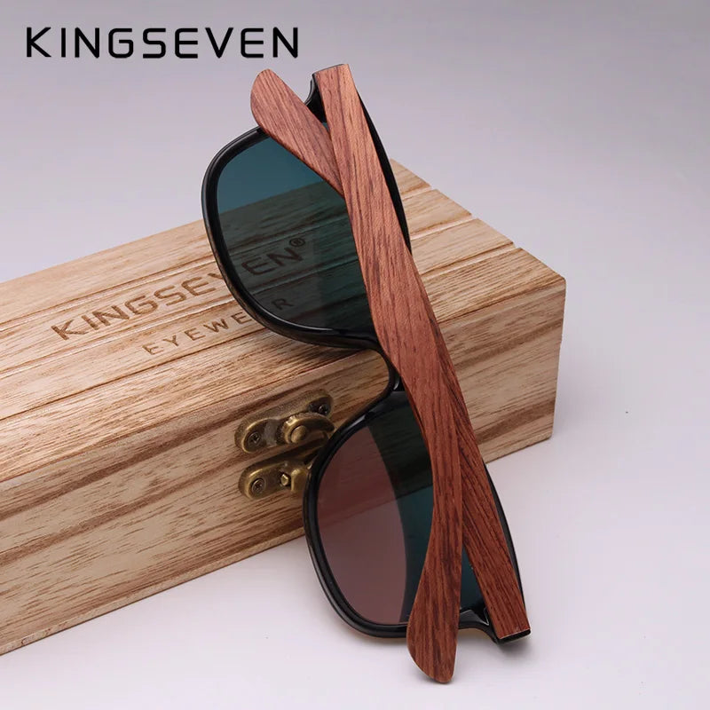 Kingseven polarized uv400 vintage sunglasses for men brand wooden flat lens square frame women eye protection oculos