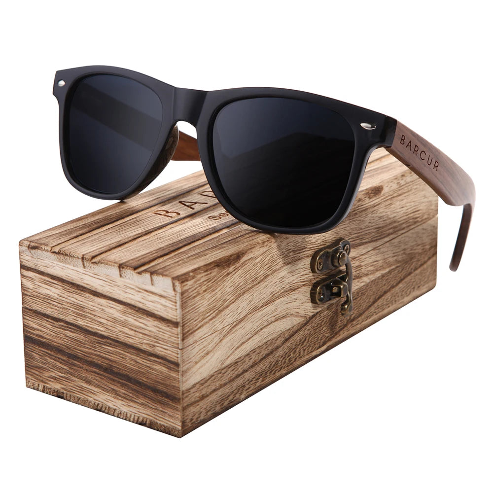 Barcur black walnut wood sunglasses for man polarized high quality sqare sun glasses men uv400 eyewear accessory