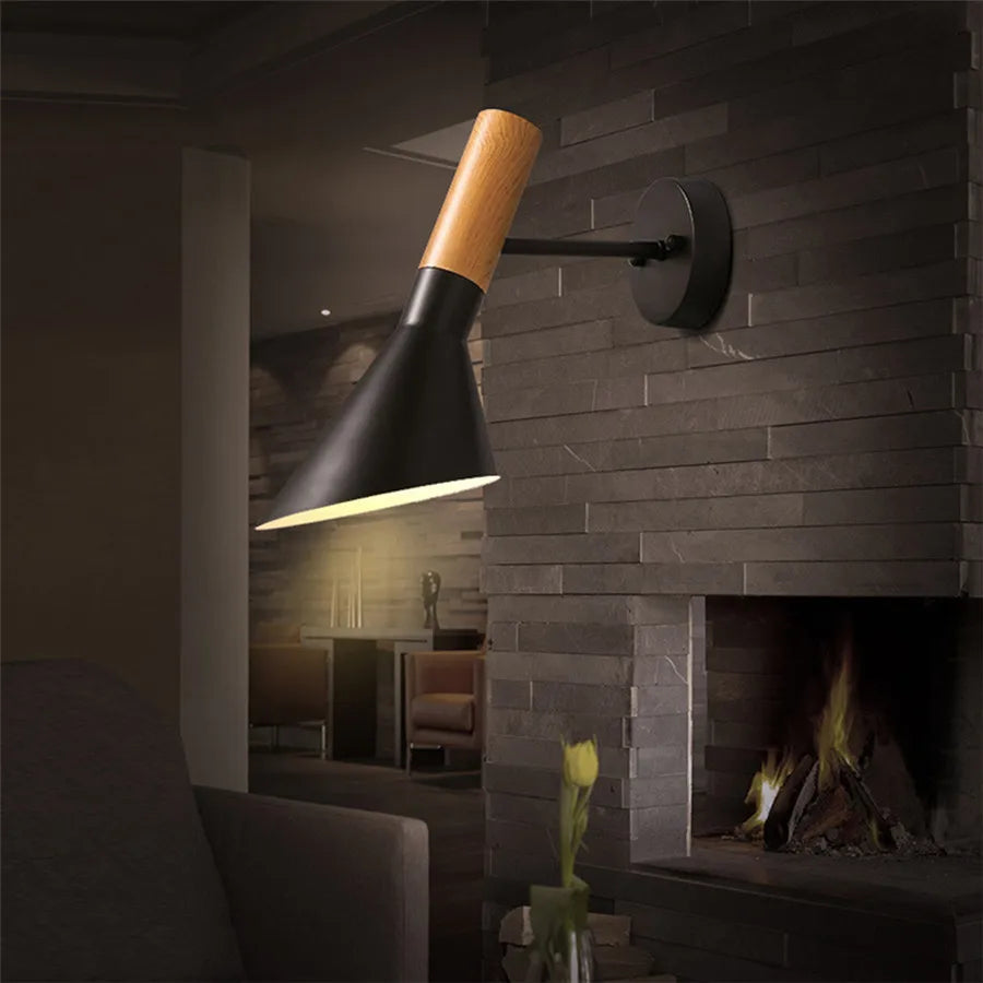 Nordic wood wall lights bedroom bedside lamp black creative modern e27 lamps suspension led home lighting sconce room