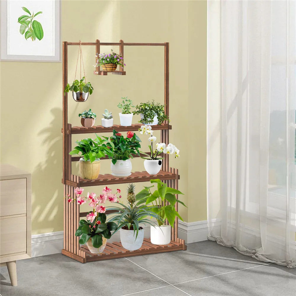 3-tier hanging wood plant stand planter shelves flower pot organizer rack multiple display holder shelf indoor outdoor