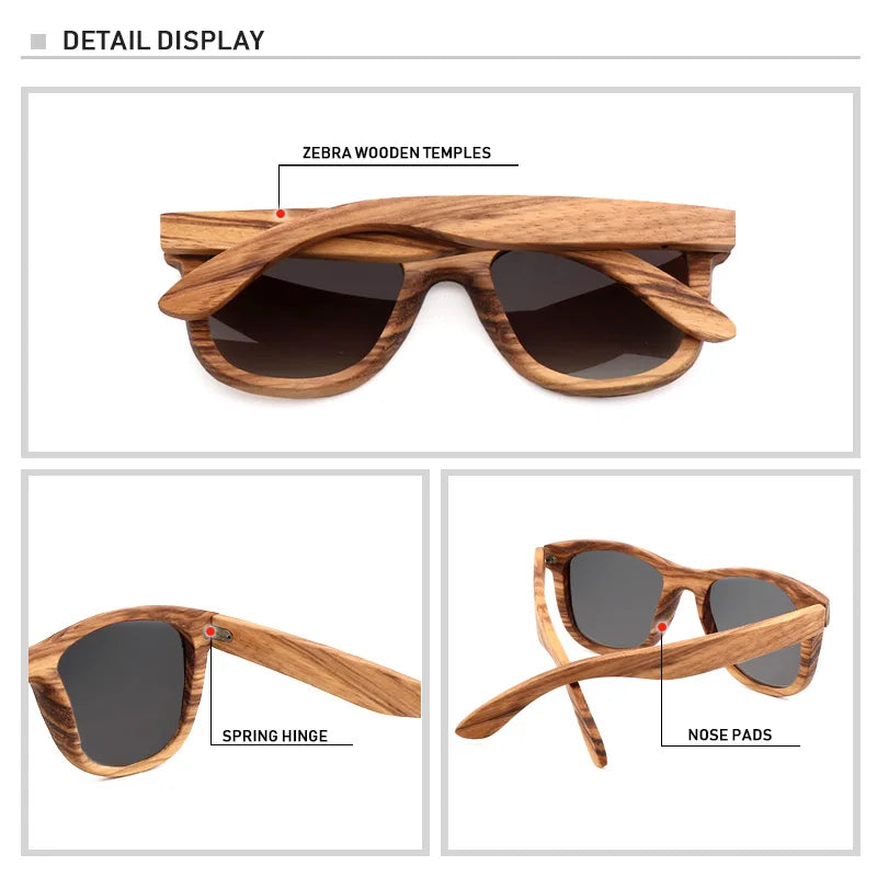An swallow retro polarized zebra wood sunglasses uv400 luxury brand design men handmade wooden sun glasses women