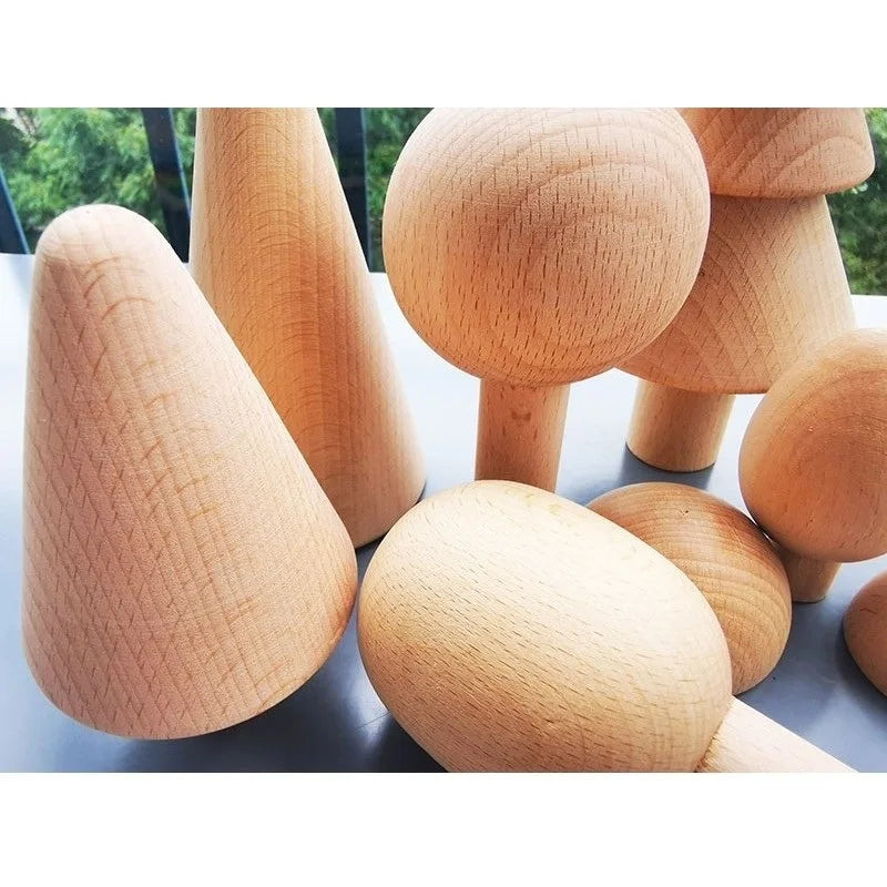 Unpaint beech trees cars basswood building bridge kids wooden montessori stacking blocks - game