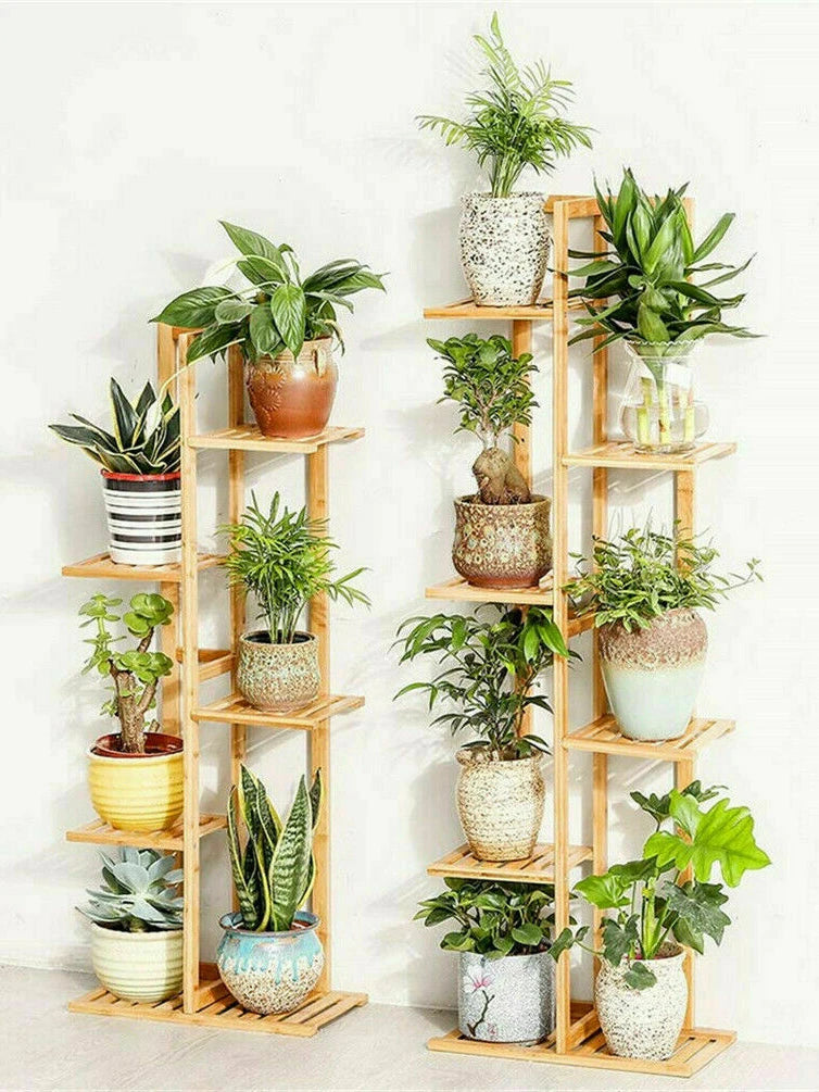 Bamboo 5 / 6 tier plant stand rack multiple flower pot holder shelf indoor outdoor planter display shelving unit
