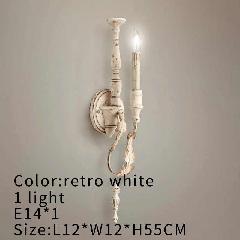 Retro white wooden wall lamps french american wood sconce lights in farmhouse living room corridor bedroom hallway