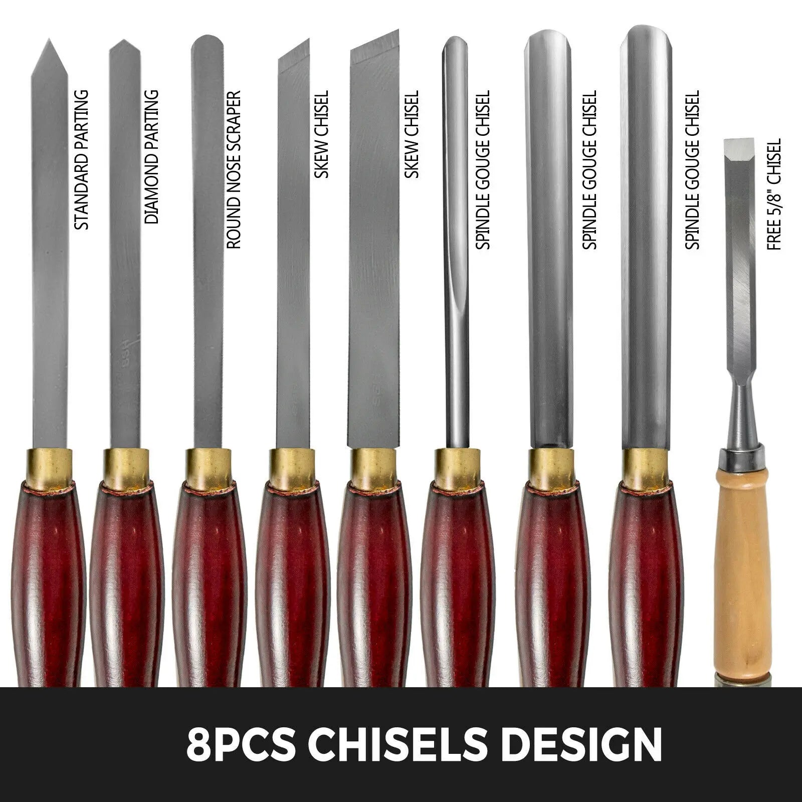 Succebuy 8pcs + 1 free hss lathe chisel set for wood turning root furniture carving knife 6.89’’ blade 16.14’’