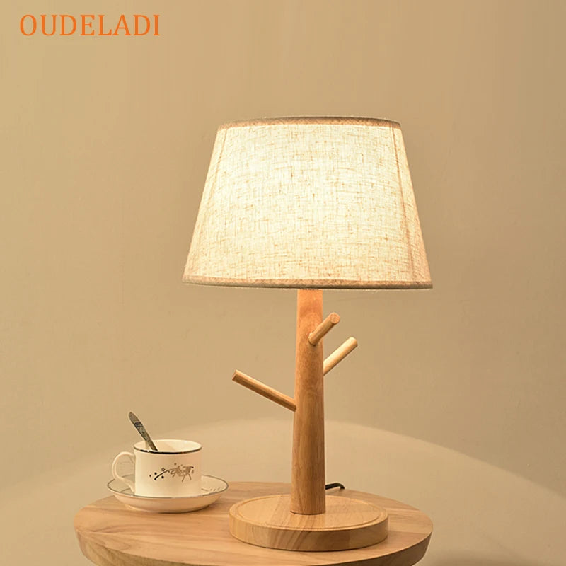 Oudeladi wooden table lamp fabric lampshade bedroom bedside warm romantic home living room bedroom study reading desk