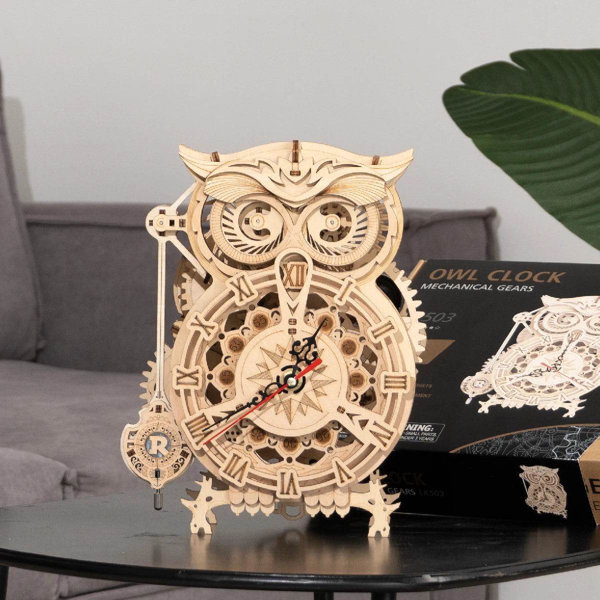 Robotime rokr 161pcs creative diy 3d owl clock wooden model building block kits assembly toy gift for children adult