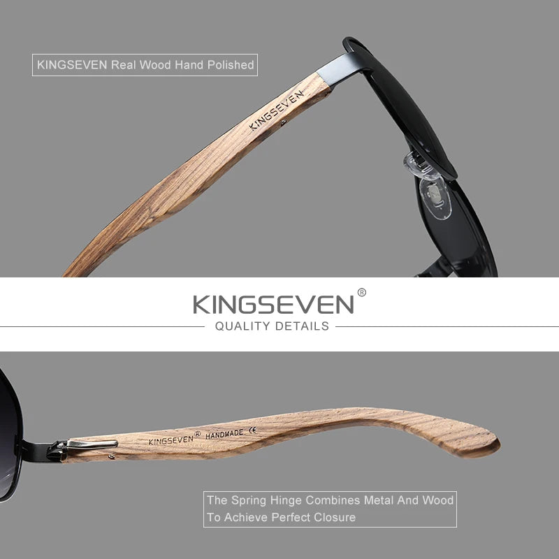 Kingseven 2024 new handmade wood sunglasses polarized men’s glasses uv400 protection mirror eyewear wooden temples