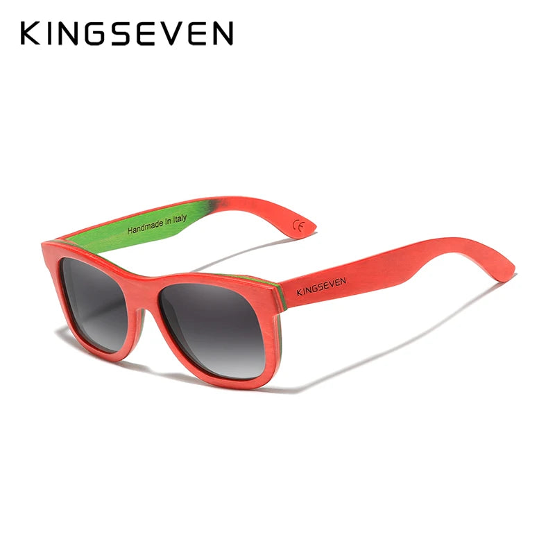 Kingseven brand handmade natural wooden gradient lens polarized sunglasses for men women uv400 big full wood frame male