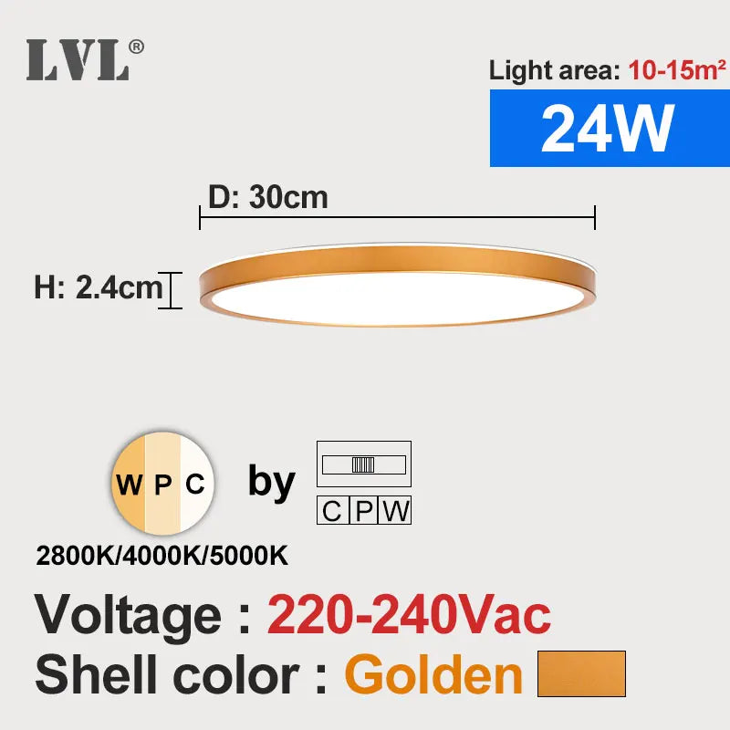 Modern led ceiling light wood grain golden one with 3 colors home lighing kitchen bedroom bathroom surface lamp