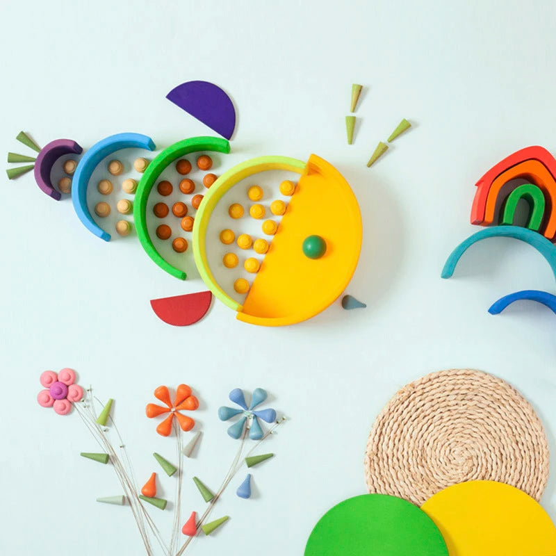 Diy children’s wooden toy creative stacked rainbow building blocks large size montessori educational toys for children