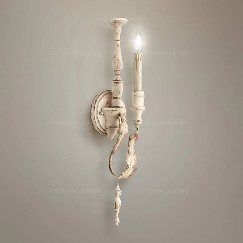 Retro white wooden wall lamps french american wood sconce lights in farmhouse living room corridor bedroom hallway