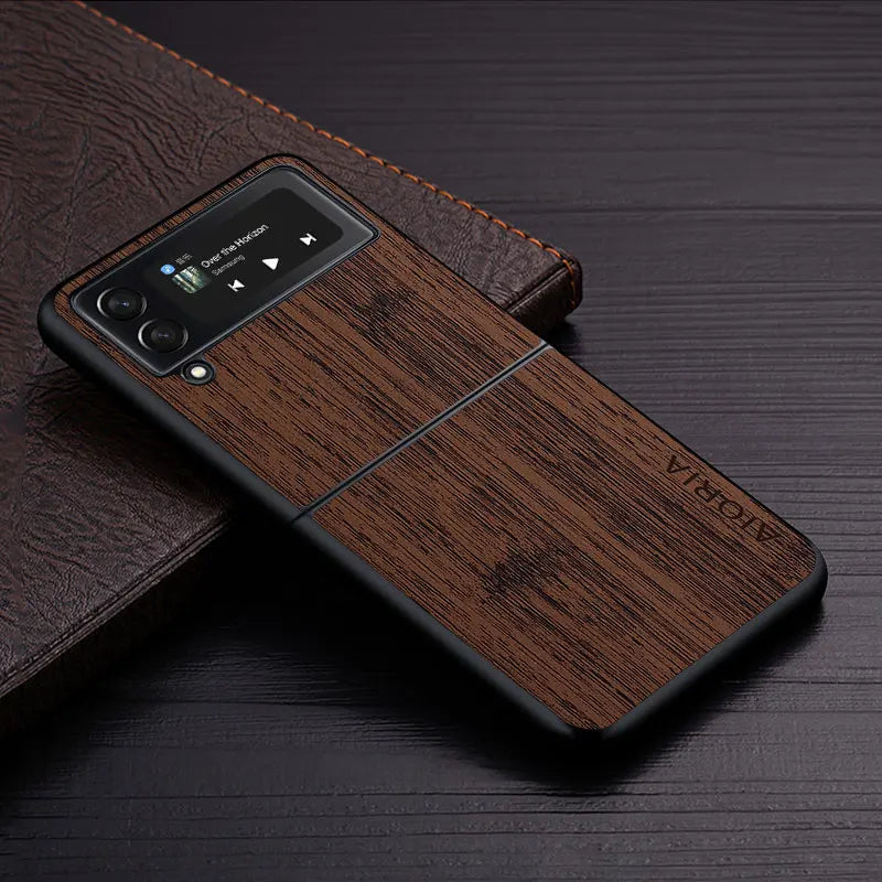 Case for samsung galaxy z flip 3 4 5g flip3 funda bamboo wood pattern leather cover luxury coque galaxy z flip case