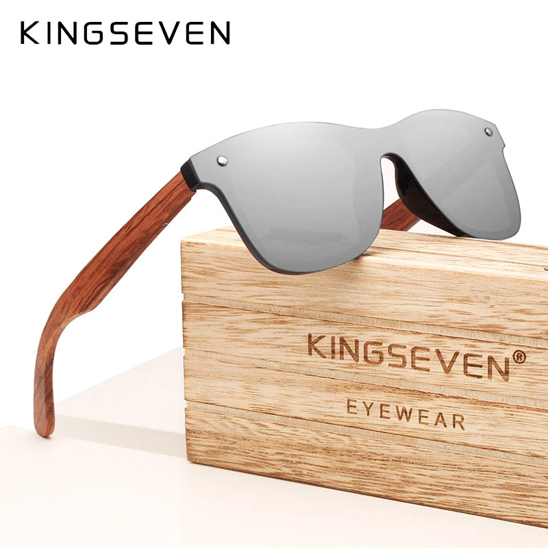 Kingseven polarized uv400 vintage sunglasses for men brand wooden flat lens square frame women eye protection oculos