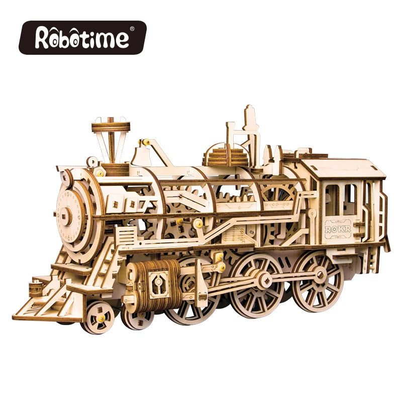 Robotime diy 3d wooden mechanical puzzle model building kits laser cutting action by clockwork gift toys for children