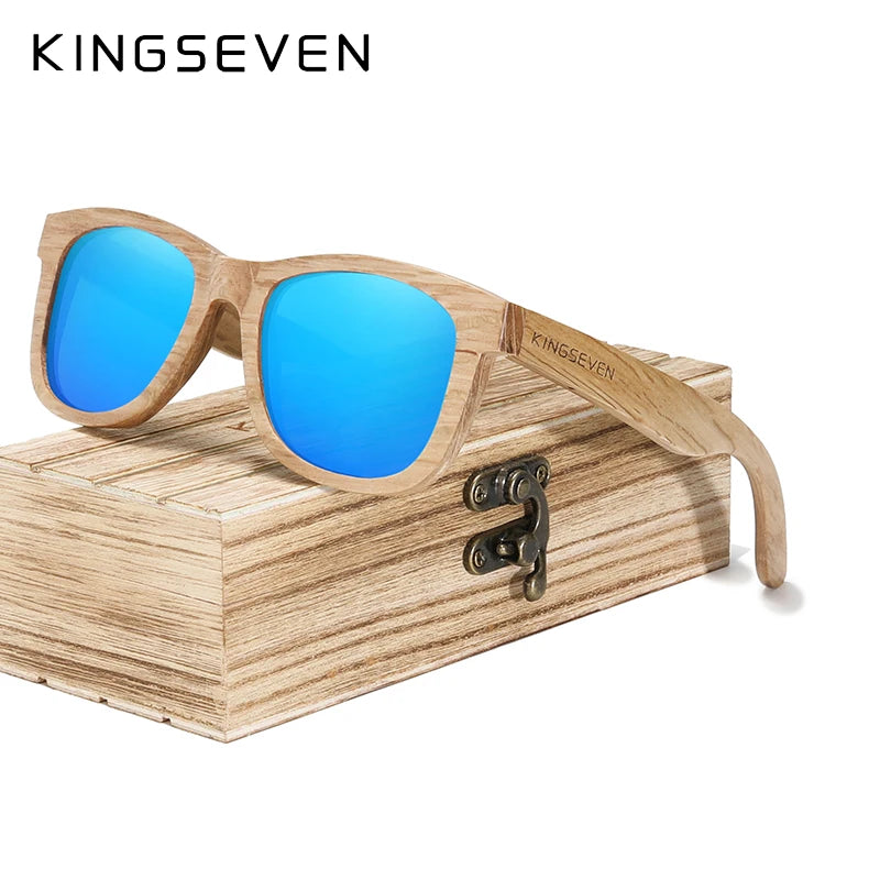 Kingseven fashion men handmade natural wooden sunglasses polarized anti-uv400 wood oculos de sol feminino eyewear