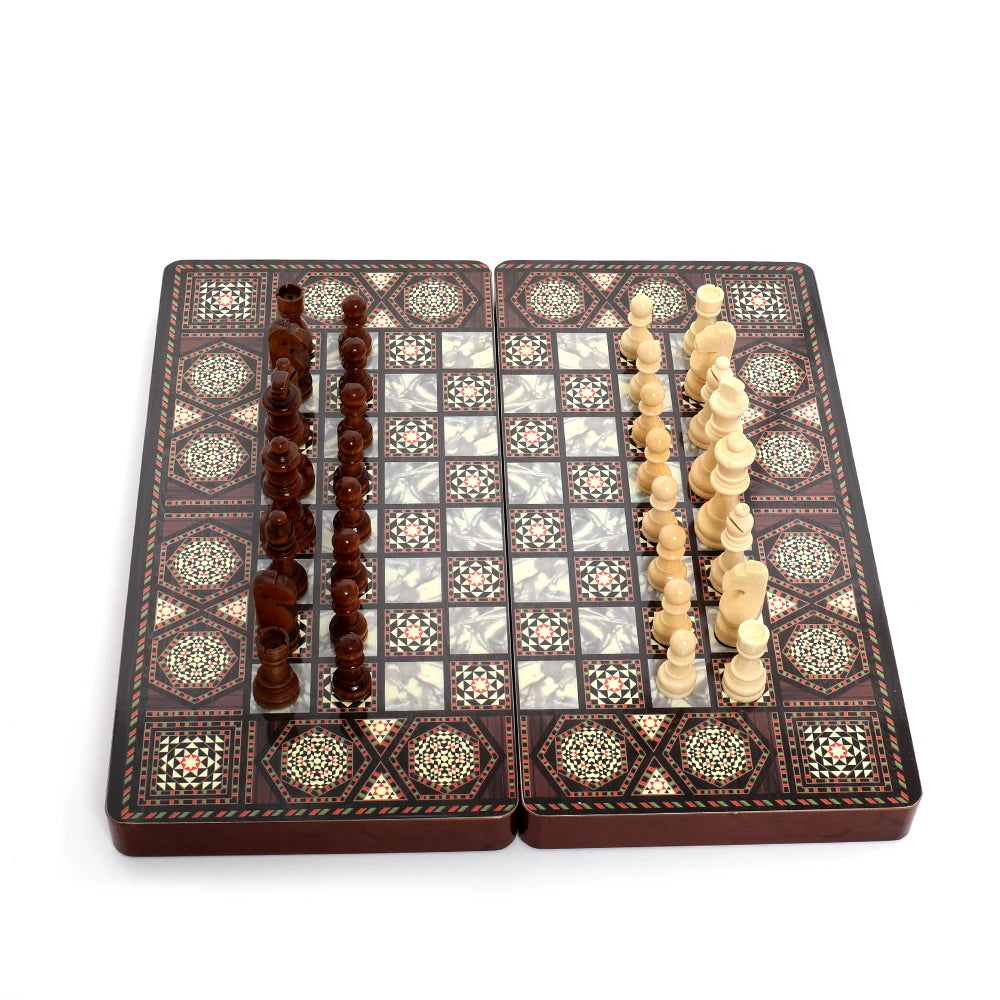 Chess backgammon foldable 40x40cm intellectual entertainment game portable 3-in-1 board multiple modes luxury knight
