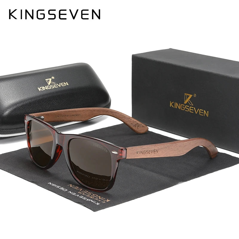 Kingseven new black walnut sunglasses wood polarized men’s glasses handmade uv400 protection eyewear retro wooden box