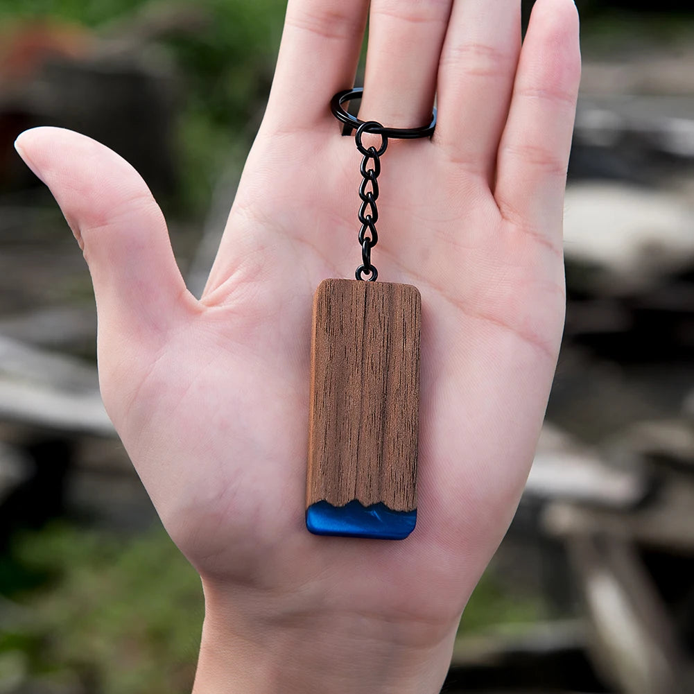 Custom resin wood keychain fashion personlized gift for couple car key ring chain engraving text logo name oem
