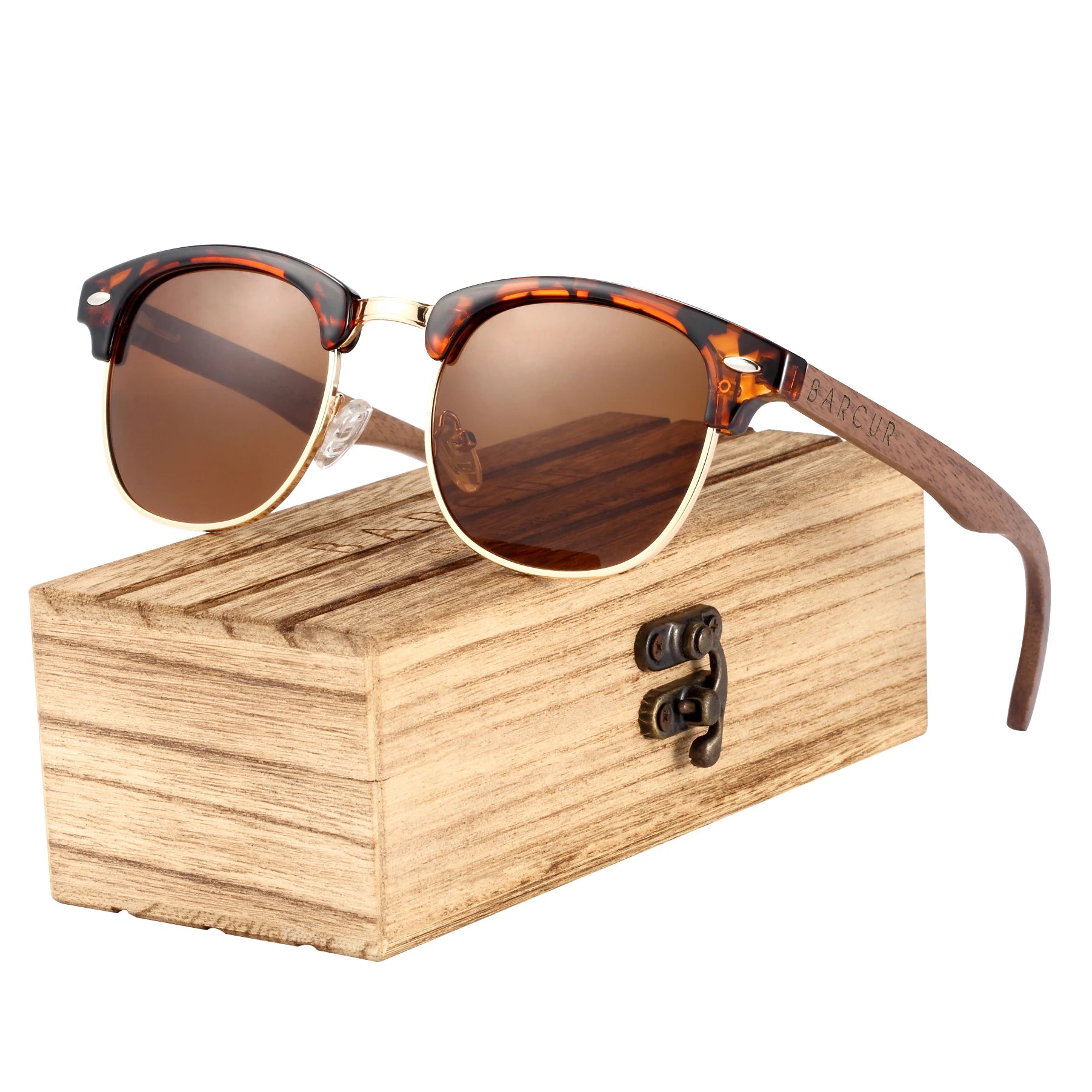 Barcur natural wooden sunglasses for women polarized walnut mens sun glasses handmade wood eyewear accessory oculos