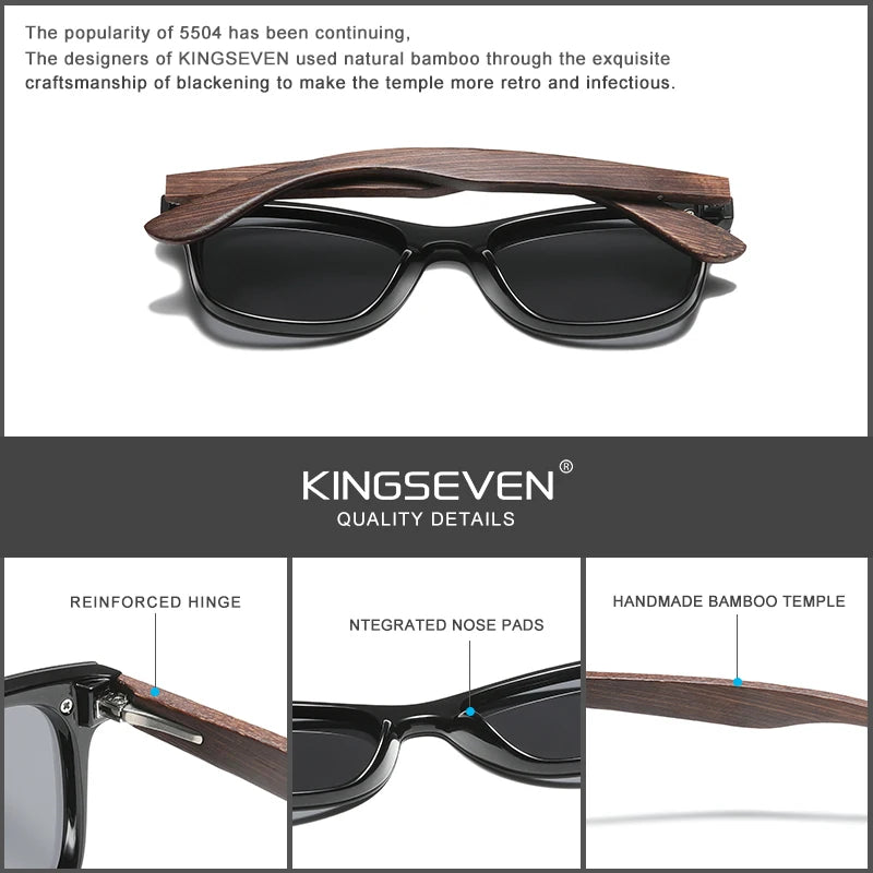 Kingseven fashion natural wooden polarized handmade sunglasses for men/women hd uv400 mirror lens rimless eyewear