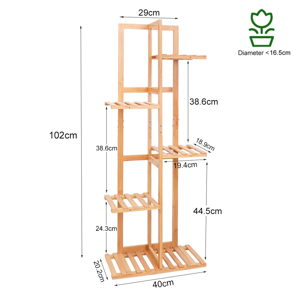 Bamboo 5 / 6 tier plant stand rack multiple flower pot holder shelf indoor outdoor planter display shelving unit
