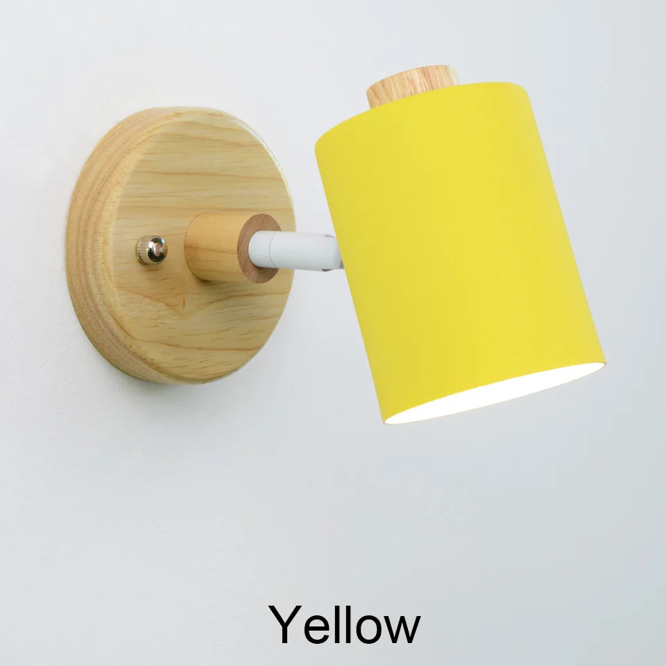 Nordic indoor gu10 wall lamp wooden 6 color with zip switch eu/ul plug lights for home bedroom living room aisle