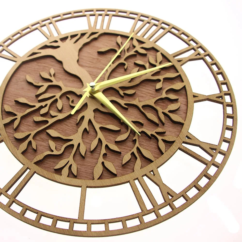 Tree of life wooden wall clock farmhouse style family art silent home decor laser cut watch housewarming gift